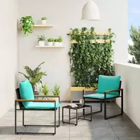 Lauko baldų komplektas Baldų komplektai su pagalve 3 pcs Juoda ir turkio Ratanas