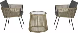 Lauko baldų komplektas "Outsunny" 3 dalių rotango sodo baldų komplektas, sėdimųjų vietų grupė, sodo komplektas su 2 sodo kėdėmis su sėdynės ir atlošo pagalvėlėmis, su grūdinto stiklo stalviršiu, plienas, pilka spalva