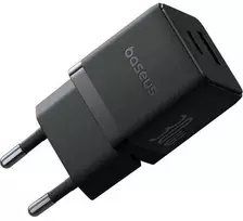 Baseus Sieninis įkroviklis Palm 30W USB + USB-C QC3.0 PD3.0 su USB-C kabeliu 1m, juodas