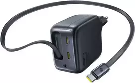 Baseus Sieninis įkroviklis EnerCore CJ11 67W 2xUSB-C su ištraukiamu USB-C kabeliu 0.8m, juodas