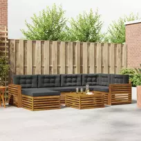 Lauko baldų komplektas Lauko sofos komplektas su pagalve 7 pcs Natūralus ir antracitas