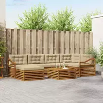 Lauko sofos komplektas su pagalve 7 pcs Natūralus ir bežinis