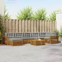 Lauko baldų komplektas Lauko sofos komplektas 8 pcs Natūrali ir šviesiai pilka
