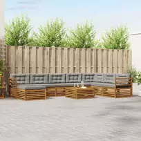 Lauko baldų komplektas Lauko sofos komplektas 9 pcs Natūrali ir šviesiai pilka