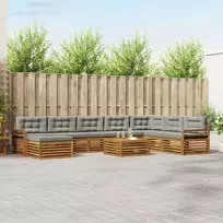 Lauko sofos komplektas 9 pcs Natūrali ir šviesiai pilka