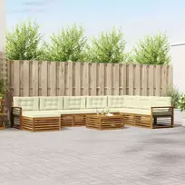 Lauko baldų komplektas Lauko sofos komplektas su pagalve 9 pcs Natūralus ir grietinėlė