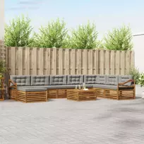 Lauko baldų komplektas Lauko sofos komplektas 9 pcs Natūrali ir šviesiai pilka
