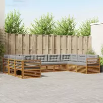 Lauko sofos komplektas 9 pcs Natūrali ir šviesiai pilka