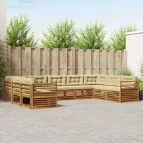 Lauko baldų komplektas Lauko sofos komplektas su pagalve 9 pcs Natūralus ir bežinis