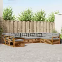Lauko baldų komplektas Lauko sofos komplektas 9 pcs Natūrali ir šviesiai pilka