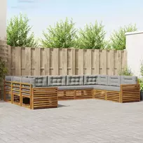 Lauko baldų komplektas Lauko sofos komplektas 9 pcs Natūrali ir šviesiai pilka