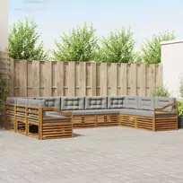 Lauko baldų komplektas Lauko sofos komplektas 9 pcs Natūrali ir šviesiai pilka