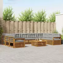 Lauko sofos komplektas 10 vnt. Natūrali ir šviesiai pilka
