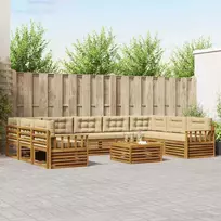 Lauko sofos komplektas su pagalve 10 pcs Natūralus ir bežinis