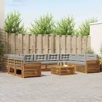 Lauko baldų komplektas Lauko sofos komplektas 10 pcs Natūrali ir šviesiai pilka