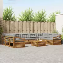 Lauko baldų komplektas Lauko sofos komplektas 10 pcs Natūrali ir šviesiai pilka