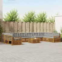 Lauko baldų komplektas Sofų komplektai su pagalve 11 pcs Natūrali ir šviesiai pilka