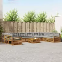 Lauko baldų komplektas Sofų komplektai su pagalve 11 pcs Natūrali ir šviesiai pilka