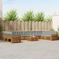Lauko baldų komplektas Sofų komplektai su pagalve 11 pcs Natūrali ir šviesiai pilka
