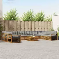 Lauko baldų komplektas Sofų komplektai su pagalve 11 pcs Natūrali ir šviesiai pilka