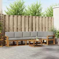 Lauko baldų komplektas Lauko sofos komplektas 7 pcs Natūrali ir šviesiai pilka