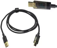 Akso USB A - USB C laidas su vatmetru - juodas pintas - 2 m