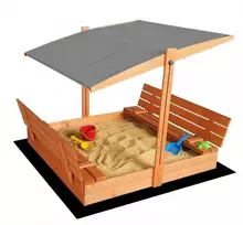 Impregnuota smėlio dėžė HATIS, 120x120 cm, su pilku stogeliu ir 250 kg smėlio