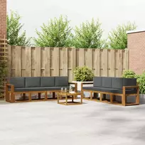 Lauko sofos komplektas su pagalve 9 pcs Natūralus ir antracitas