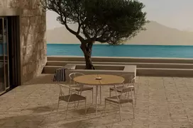 Lauko baldų komplektas Venture Design Valgomojo komplektas San Vito stalas su 4 Alfons kėdėmis 120 cm smėlio spalvos