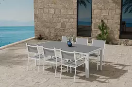 Lauko baldų komplektas Venture Design Valgomojo komplektas Break stalas su 6 Copacabana kėdėmis, pilka