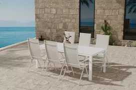 Lauko baldų komplektas Venture Design Valgomojo komplektas Break stalas su 6 Levanzo kėdėmis Balta Smėlio spalva Plienas Sulankstomas