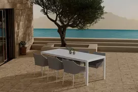 Lauko baldų komplektas Venture Design Valgomojo komplektas Break stalas su 6 Spoga kėdėmis, balta pilka, lauko baldai