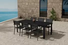 Lauko baldų komplektas Venture Design Valgomojo komplektas Mirko stalas su 6 Copacabana kėdėmis, juodos spalvos, lauko baldai