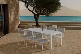 Lauko baldų komplektas Venture Design Valgomojo komplektas Break stalas su 6 Copacabana kėdėmis Balta Pilka Lauko baldai