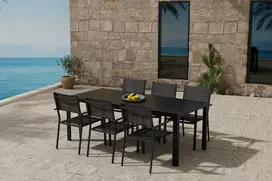 Lauko baldų komplektas Venture Design Valgomojo komplektas Break stalas su 6 Copacabana kėdėmis, juoda, lauko baldai