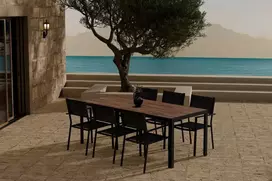 Lauko baldų komplektas Venture Design Valgomojo komplektas Bois stalas su 6 Copacabana kėdėmis, juodas metalas