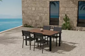 Lauko baldų komplektas Venture Design Valgomojo komplektas Break stalas su 4 Copacabana kėdėmis, juodos spalvos, lauko baldai