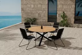 Lauko baldų komplektas Venture Design Valgomojo komplektas Mexico stalas ir Bois kėdės juodos spalvos