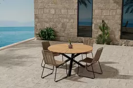 Lauko baldų komplektas Venture Design Valgomojo komplektas Mexico stalas su 4 Lindos kėdėmis, juoda, ruda, metalas, ąžuolas
