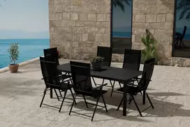 Lauko baldų komplektas Venture Design Valgomojo komplektas Giardini stalas su 6 Levanzo kėdėmis, juodas plienas, lauko