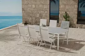 Lauko baldų komplektas Venture Design Valgomojo komplektas Lino stalas su 6 Levanzo kėdėmis, smėlio spalvos, lauko baldai