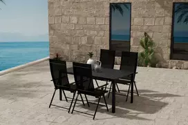Lauko baldų komplektas Venture Design Valgomojo komplektas Giardini stalas su 4 Levanzo kėdėmis, juodas plienas