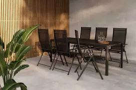 Lauko baldų komplektas Venture Design Valgomojo komplektas Giardini valgomojo stalas ir Levanzo kėdės juodos spalvos aliuminis ir plienas