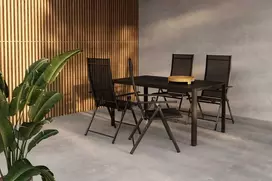 Lauko baldų komplektas Venture Design Valgomojo komplektas Giardini valgomojo stalas ir Levanzo valgomojo kėdės juodos spalvos aliuminis ir plienas