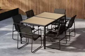 Lauko baldų komplektas Venture Design Valgomojo komplektas Lampedusa juoda ruda plienas plastikas