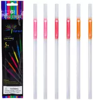 Lean Toys Słomki Fluorescenciniai šiaudeliai, šviečiantys tamsoje, neoniniai lazdelės, 6 vnt.
