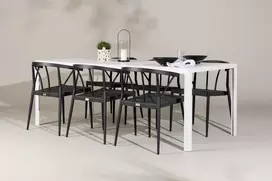 Lauko baldų komplektas Venture Design Valgomojo komplektas Break valgomojo stalas ir Stina kėdės 205x75 cm baltas juodas aliuminio pintas medienos imitacija