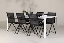 Lauko baldų komplektas Venture Design Valgomojo komplektas Break stalas ir Alina kėdės 205x75 cm balta ir juoda