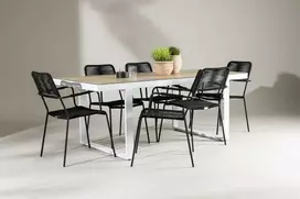 Lauko baldų komplektas Venture Design Valgomojo komplektas Merlo valgomojo stalas ir Lindos fotelis baltas juodas aliuminis lauko baldai