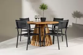 Lauko baldų komplektas Venture Design Valgomojo komplektas Lumpur apvalus valgomojo stalas 110x75 cm juodos spalvos akacijos mediena
